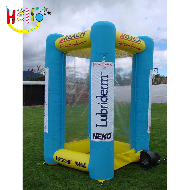 The Blue Inflatable Cash Good looking Cube Inflatable Money Catching Grab Machine Booth For Sale
