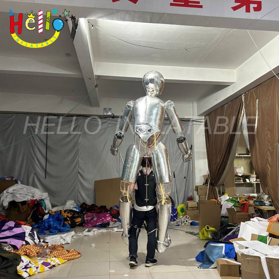 Funny Halloween Costume Street Party Walking Silver Inflatable Puppet Costume with LED lights