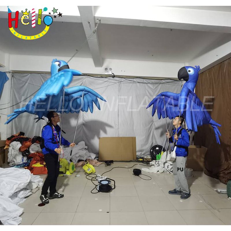 Custom Walking Inflatable Bird Costume Parade Blue Inflatable Parrot ...