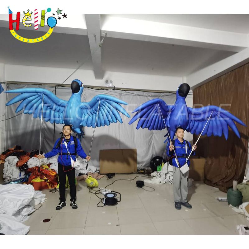 Custom Walking Inflatable Bird Costume Parade Blue Inflatable Parrot ...