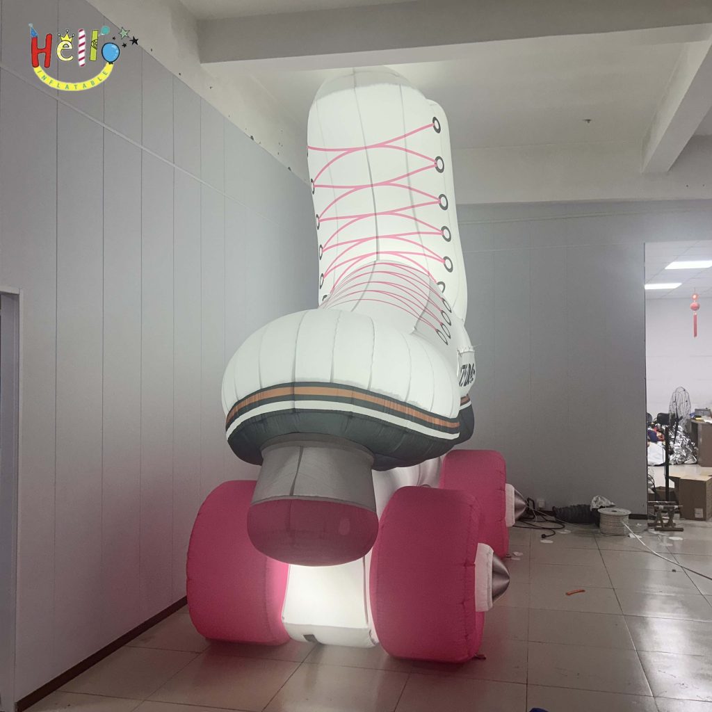 4-Meter High Pink Wheeled Roller Shoes Inflatable Costume for Event Decorations for Promotional Activities at the Ice Rink