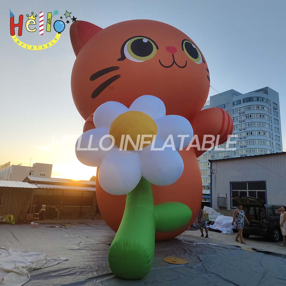 Hot New Advertising Inflatables Yellow Cartoon Cat with Flowers High Demand Inflatable Design