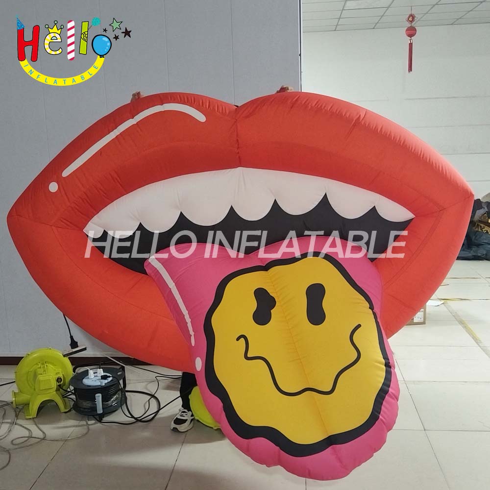 2-Meter-Sized Suspended Inflatable Cartoon Smiling Face Lips for Outdoor Events Advertisements Holidays Digital Made Oxford