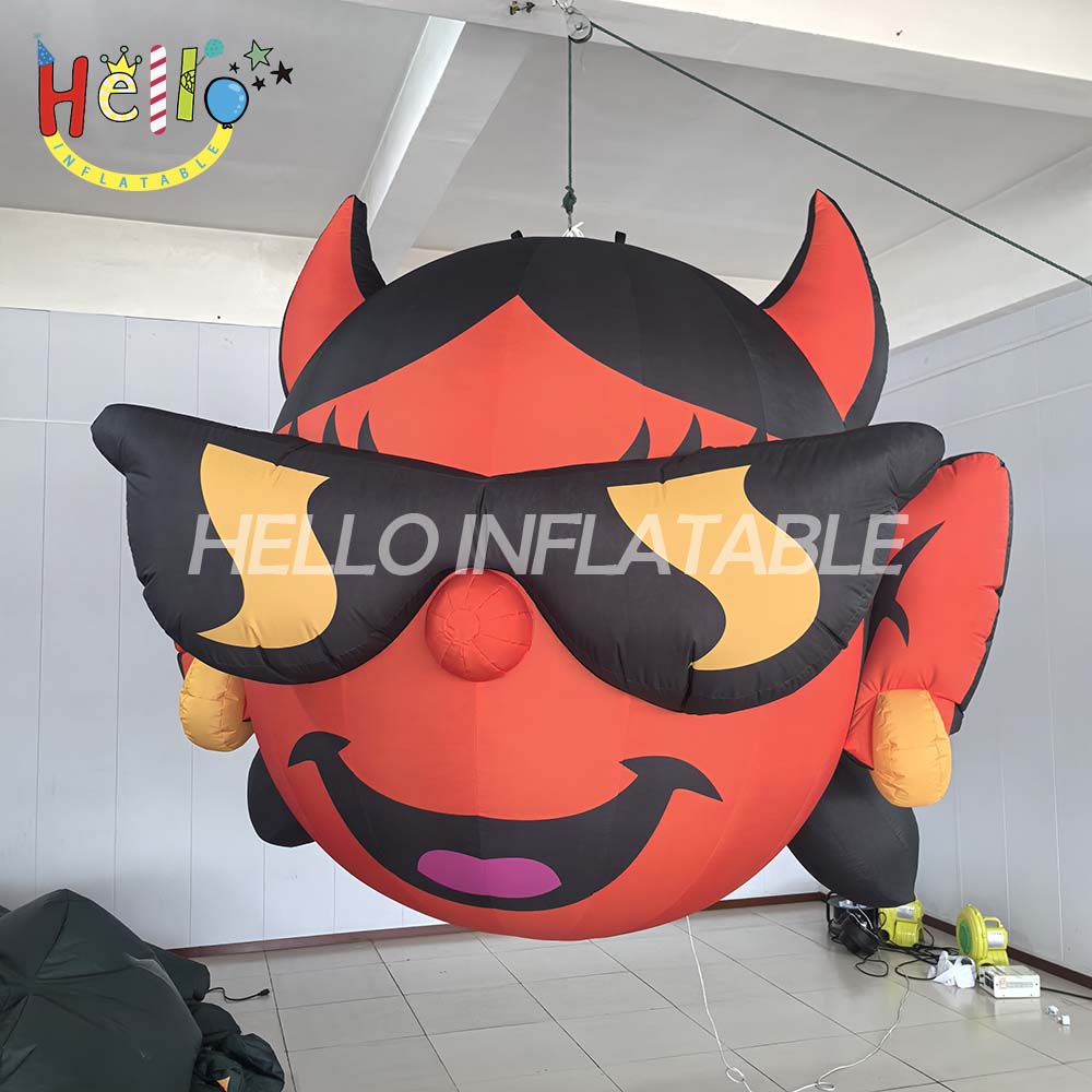 Eye-Catching Cartoon Inflatable Suspension Cow with Horns and Glasses for Advertising Inflatables