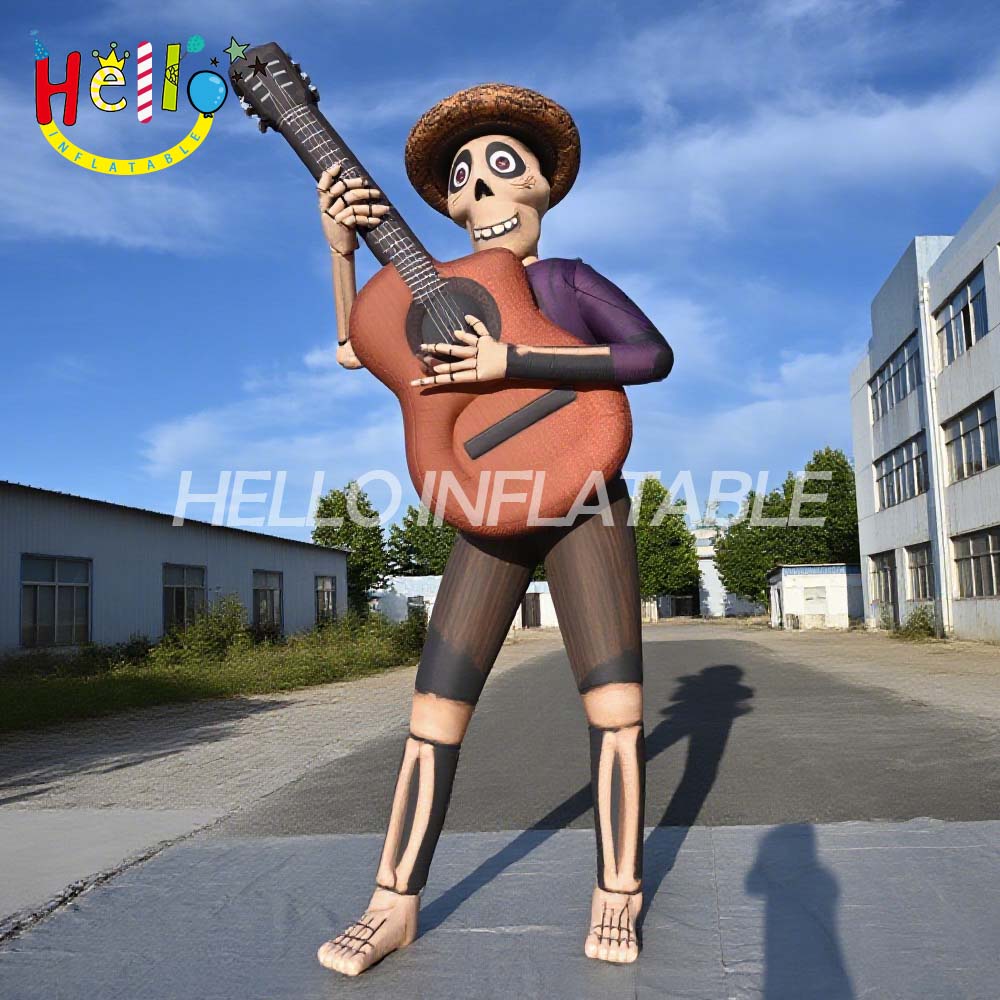 European Hot Sale 6m High Polyester Cloth Inflatable Guitar Skull Male Halloween Stage Decoration for Outdoor Music Balloon