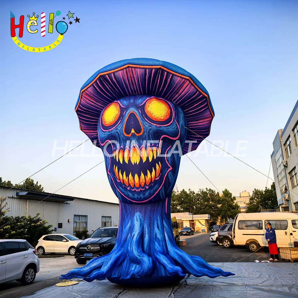 Multi-Color Fluorescent Inflatable Cartoon Mushroom with Built-in Fan Waterproof & Durable for Halloween Events