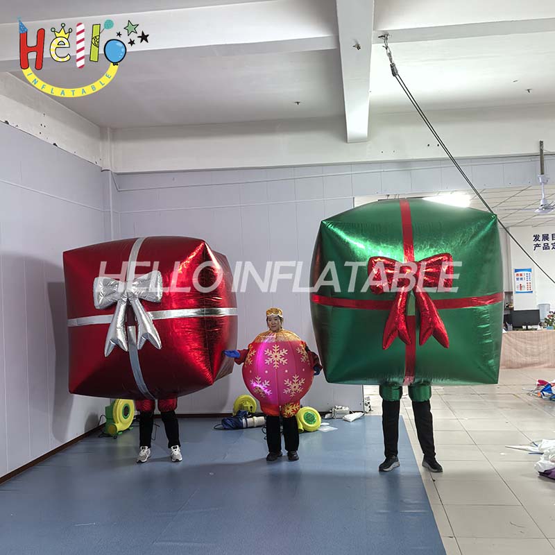 Custom Christmas Gold Bowknot Purple Inflatable Big Christmas BoxesFor Holiday Event Decoration