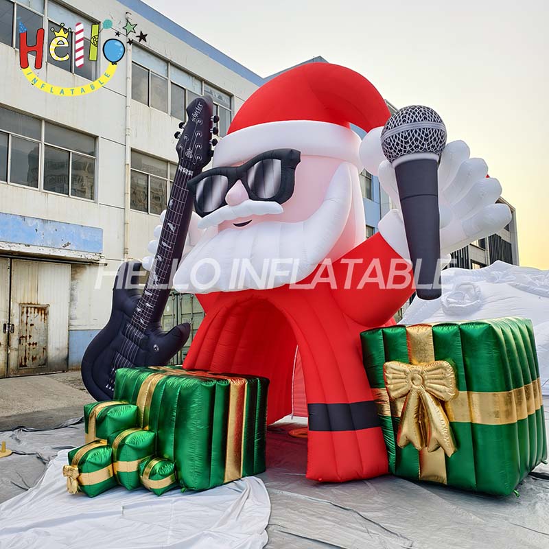 Customized Inflatable Christmas Blow up Santa Claus Inflatable Singing Santa With Guitar Microphone and Gift Box (1)