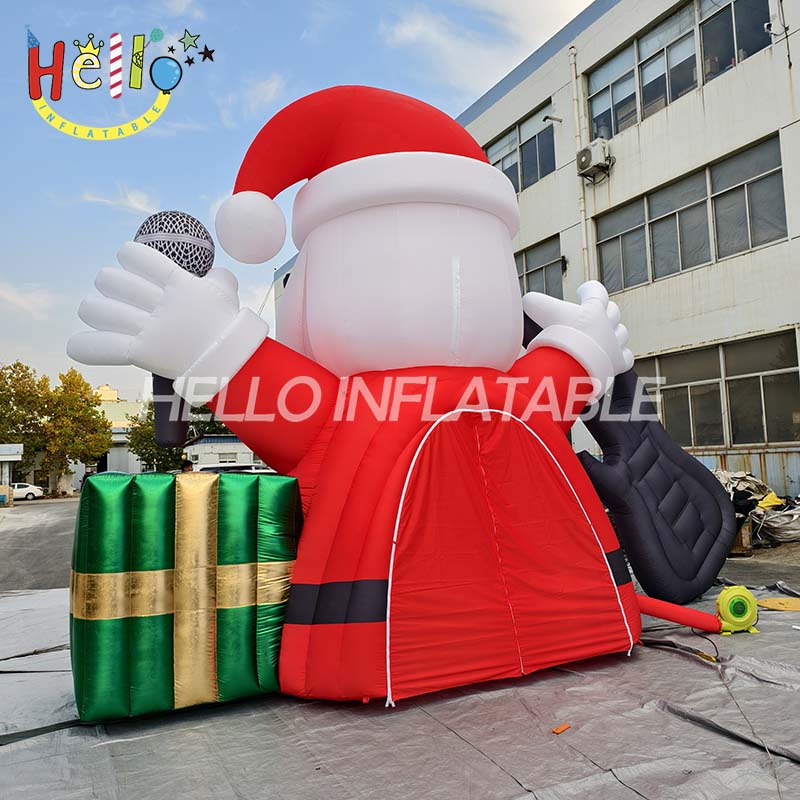 Customized Inflatable Christmas Blow up Santa Claus Inflatable Singing Santa With Guitar Microphone and Gift Box (2)