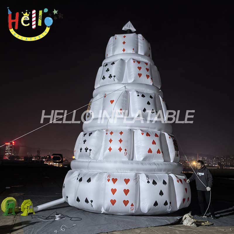 Factory customized design inflatable stage inflatable cartoon playing cards including LED lights and blower for event promotion