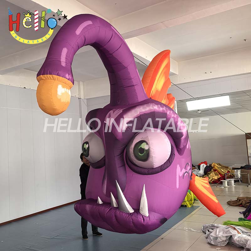 Giant Inflatable Lanternfish Puppet with LED Light Air Blow Octopus Carnival Parade Walking Performance Props for Event Advert