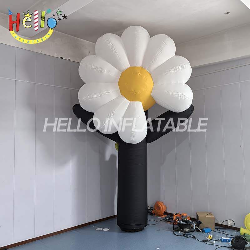 Holiday Outdoor Avenue Decor Giant Advertising Inflatable White Flower with Black Rhizome