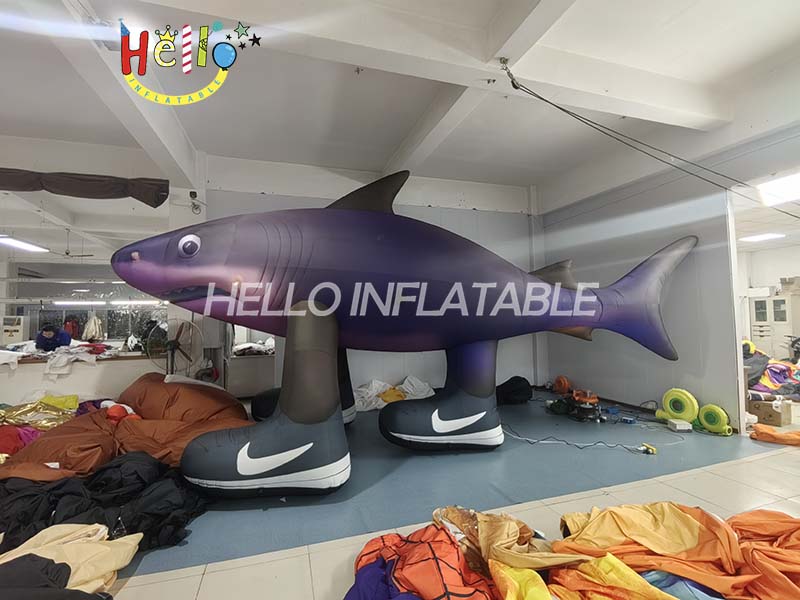 Inflatable cartoon shark wearing Nike sneakers for event promotion decoration (3)
