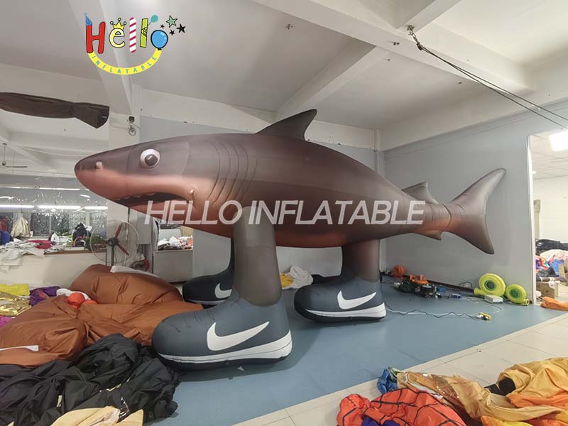 Inflatable cartoon shark wearing Nike sneakers for event promotion decoration (6)