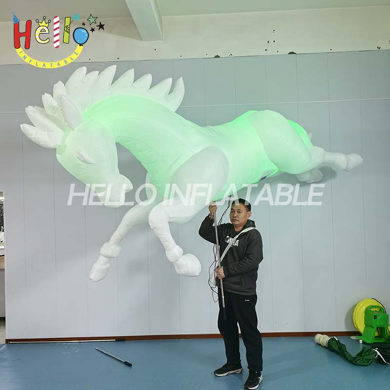 LED Inflatable Walk Unicorn Costume Parade White Horse Mascot Set Stage Event Performance