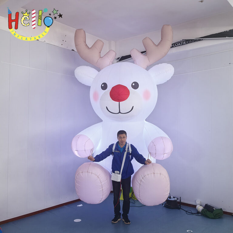 Giant White Inflatable Reindeer with Red Nose, Custom Large Christmas Inflatable Rudolph Mascot for Holiday Event and Mall Decoration