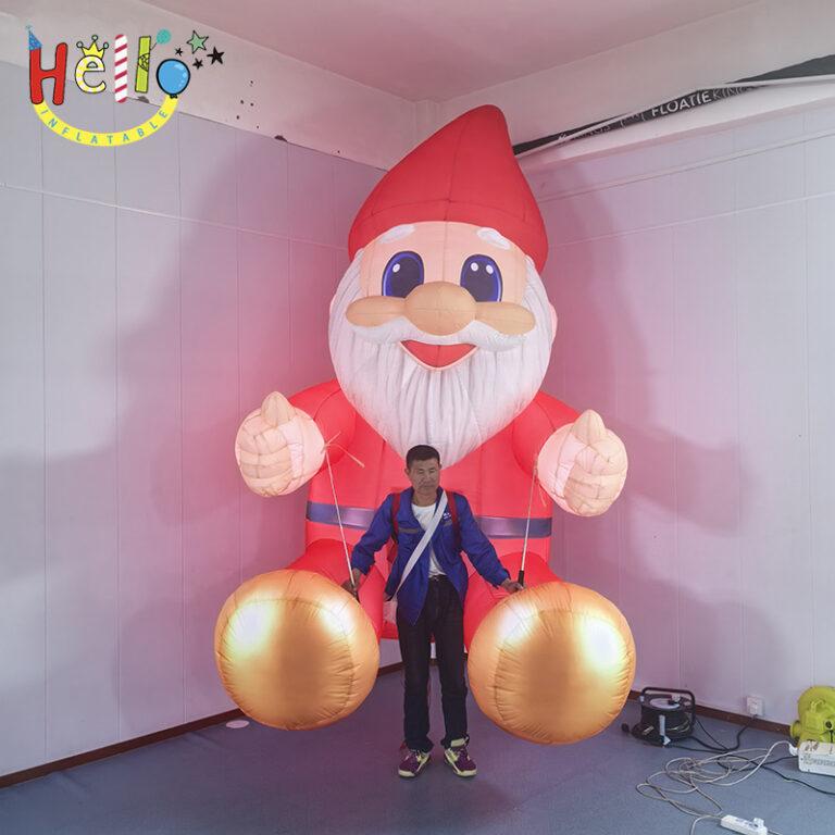 Giant Christmas Santa Claus Inflatable Mascot with Golden Shoes, Custom Large Walking Inflatable Santa Gnome for Holiday Events and Promotions