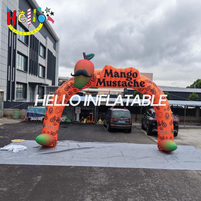 Giant Custom Inflatable Mango Mustache Archway, Large Branded Fruit Mascot Arch with Funny Mustache for Food Festival and Event Promotion