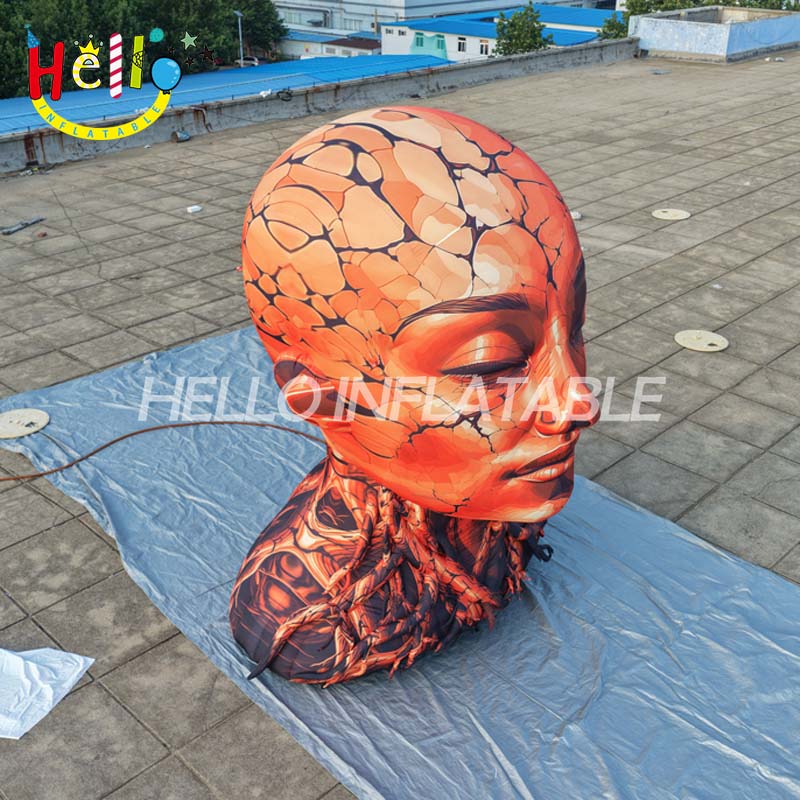 Giant Custom Inflatable Cracked Earth Head Sculpture, Large Volcanic Bust Art Installation for Exhibition and Public Event Decoration
