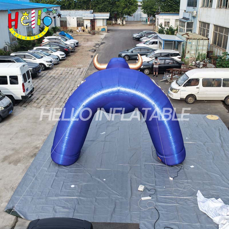 Giant Custom Inflatable Bull Archway with Glowing Eyes and Horns, Large Blue Sports Team Entrance for Events and Advertising