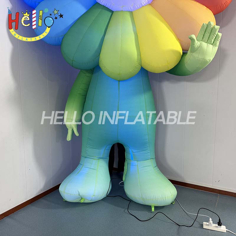 Giant LED Inflatable Smiling Flower Costume, Wearable Murakami-Style Rainbow Petal Mascot for Art Exhibition and Event Promotion