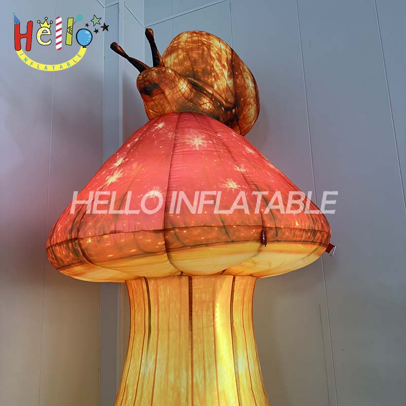 Giant LED Inflatable Fairy Tale Character with Mushroom Hat and Snail, Custom Large Fantasy Stacked Mascot for Event and Mall Decoration