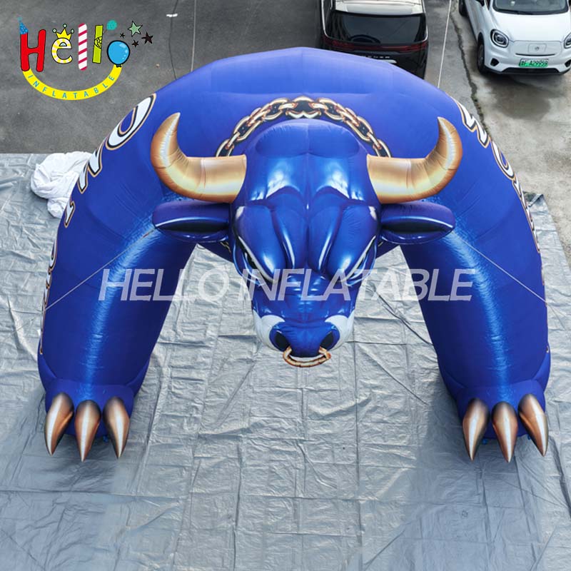 Giant Custom Inflatable Bull Archway with Glowing Eyes and Horns, Large Blue Sports Team Entrance for Events and Advertising