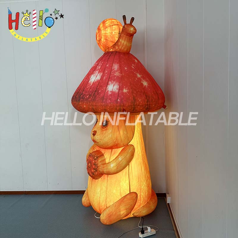 Giant LED Inflatable Fairy Tale Character with Mushroom Hat and Snail, Custom Large Fantasy Stacked Mascot for Event and Mall Decoration