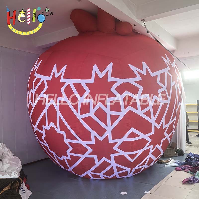Giant Red Inflatable Ball with White Geometric Star Pattern, Custom Large Advertising Sphere for Event and Mall Decoration
