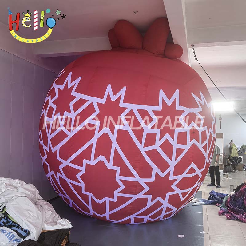 Giant Red Inflatable Ball with White Geometric Star Pattern, Custom Large Advertising Sphere for Event and Mall Decoration