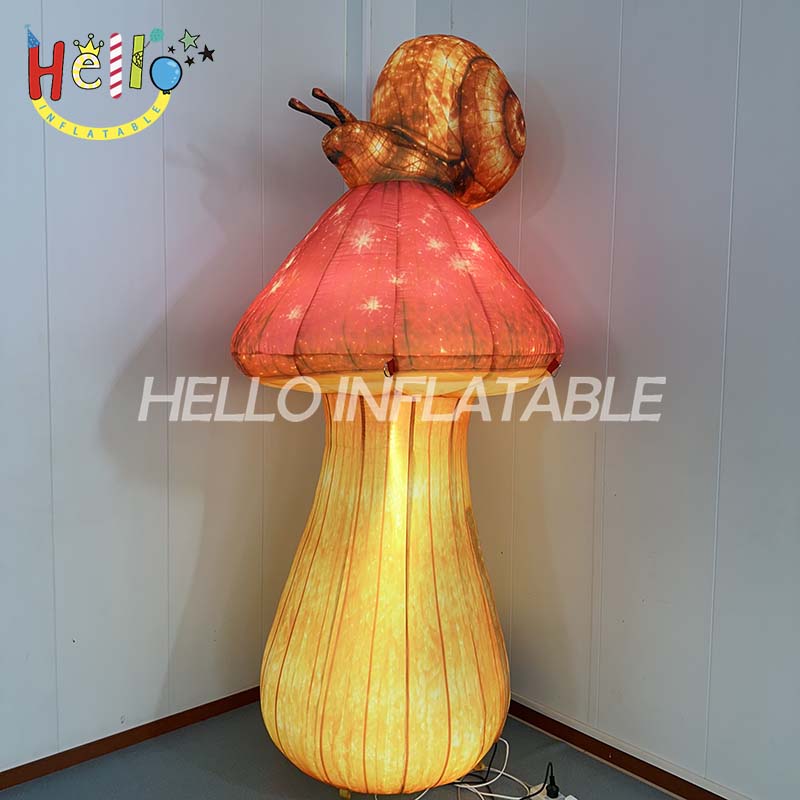 Giant LED Inflatable Fairy Tale Character with Mushroom Hat and Snail, Custom Large Fantasy Stacked Mascot for Event and Mall Decoration