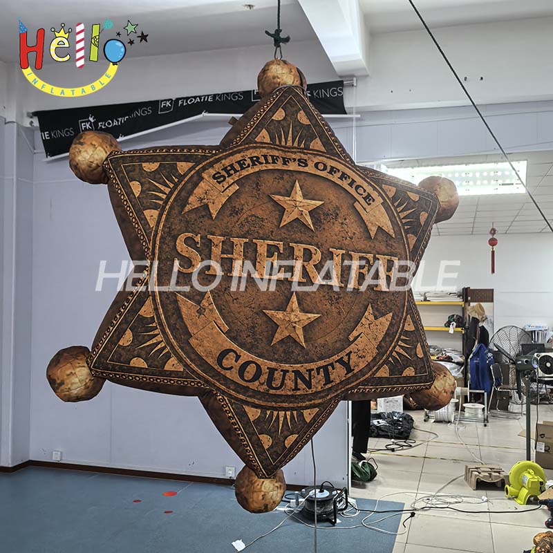 Giant Custom Inflatable Sheriff Star Badge Prop, Large Western Law Enforcement Decoration for Cowboy Theme Party and Event Display