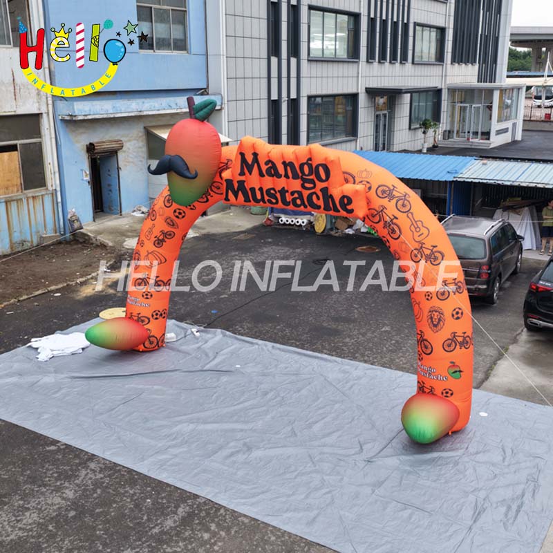 Giant Custom Inflatable Mango Mustache Archway, Large Branded Fruit Mascot Arch with Funny Mustache for Food Festival and Event Promotion