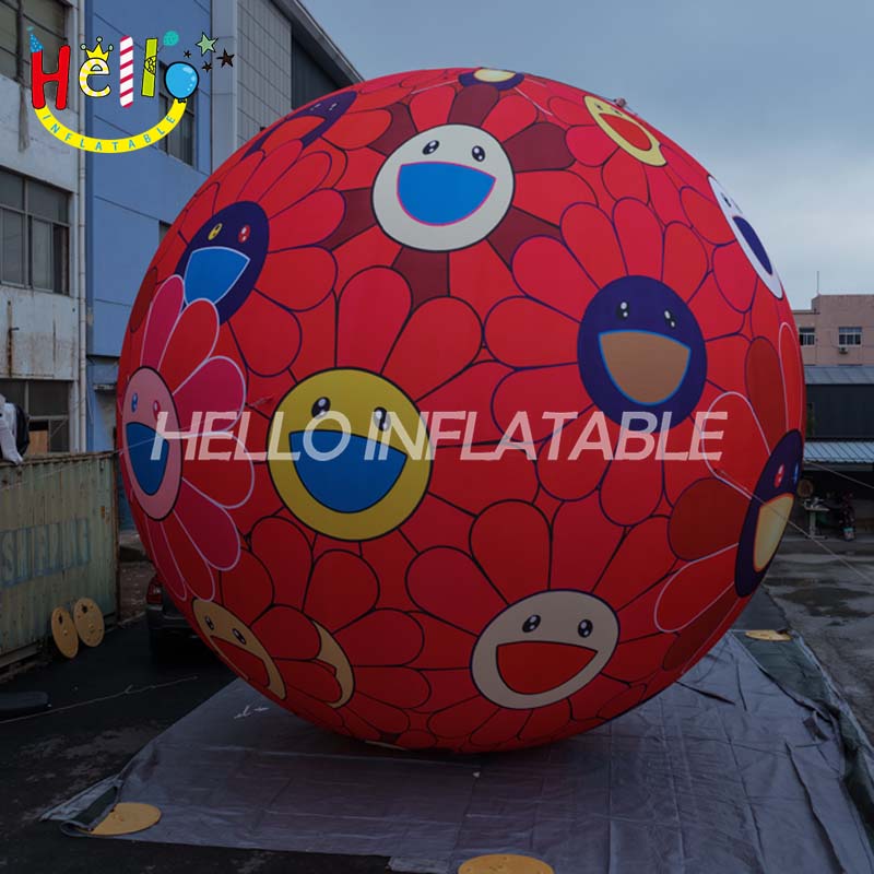 Giant Custom Inflatable Smiling Flower Sphere, Large Murakami-Style Pop Art Ball for Exhibition and Event Decoration