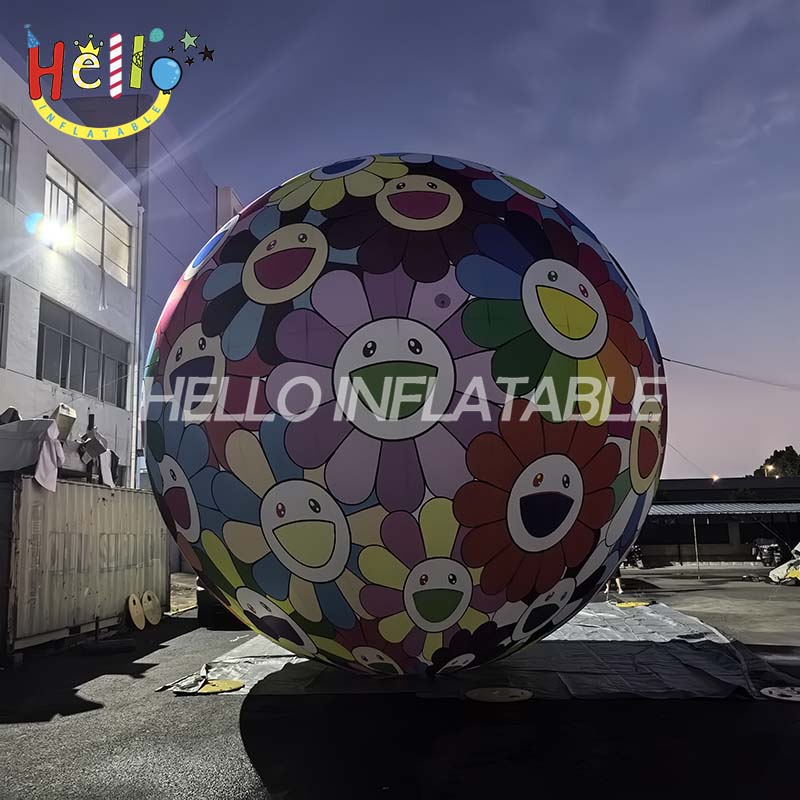 Giant Custom Inflatable Smiling Flower Sphere, Large Murakami-Style Pop Art Ball for Exhibition and Event Decoration