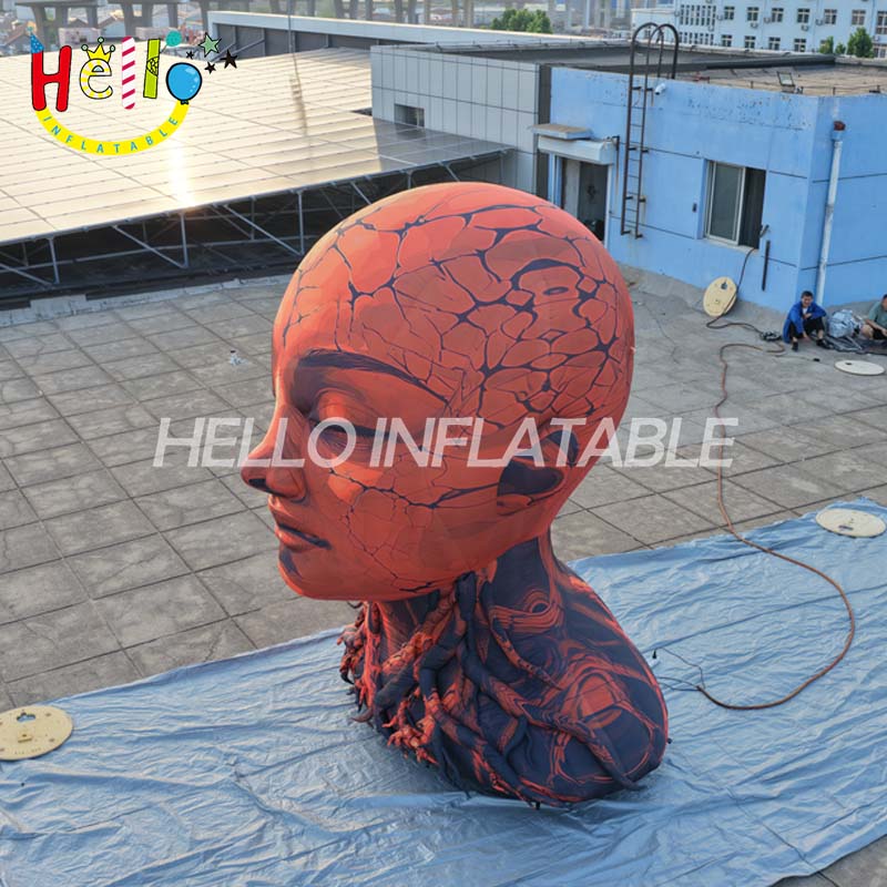 Giant Custom Inflatable Cracked Earth Head Sculpture, Large Volcanic Bust Art Installation for Exhibition and Public Event Decoration
