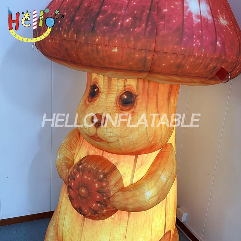 Giant LED Inflatable Fairy Tale Character with Mushroom Hat and Snail, Custom Large Fantasy Stacked Mascot for Event and Mall Decoration