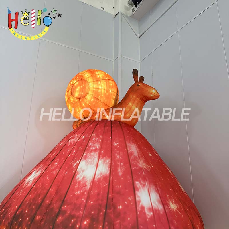 Giant LED Inflatable Fairy Tale Character with Mushroom Hat and Snail, Custom Large Fantasy Stacked Mascot for Event and Mall Decoration