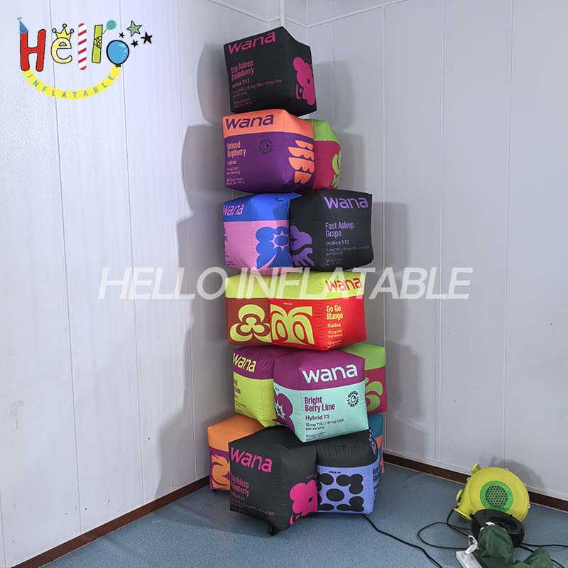 Giant Custom Inflatable Cannabis Gummy Packaging Cubes, Large Branded Edible Product Replicas for Dispensary Display and Trade Show Promotion