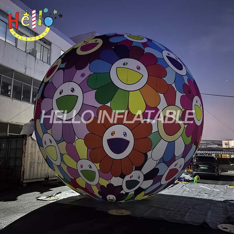 Giant Custom Inflatable Smiling Flower Sphere, Large Murakami-Style Pop Art Ball for Exhibition and Event Decoration