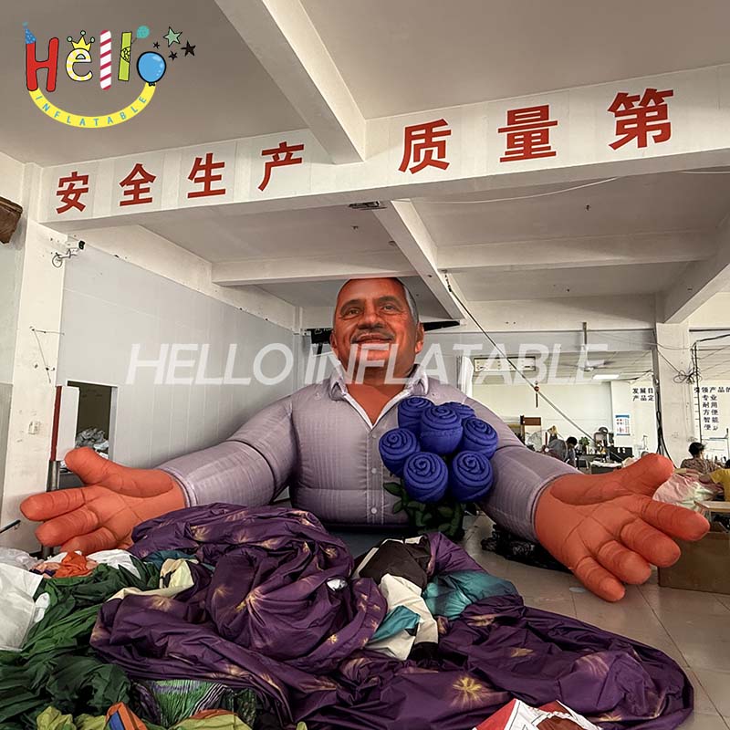Custom Giant Inflatable Realistic Man Figure with Rose Bouquet, Personalized Life-Size Character Mascot for Corporate Event and Brand Promotion插图 Custom Giant Inflatable Realistic Man Figure with Rose Bouquet, Personalized Life-Size Character Mascot for Corporate Event and Brand Promotion