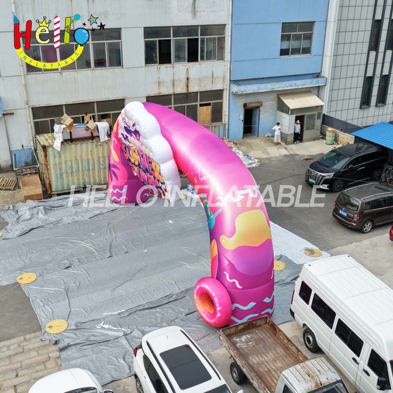 Giant Custom Inflatable Arch for Summer Food Fest, Colorful Advertising Entrance Archway with Cloud Mascot for Outdoor Events