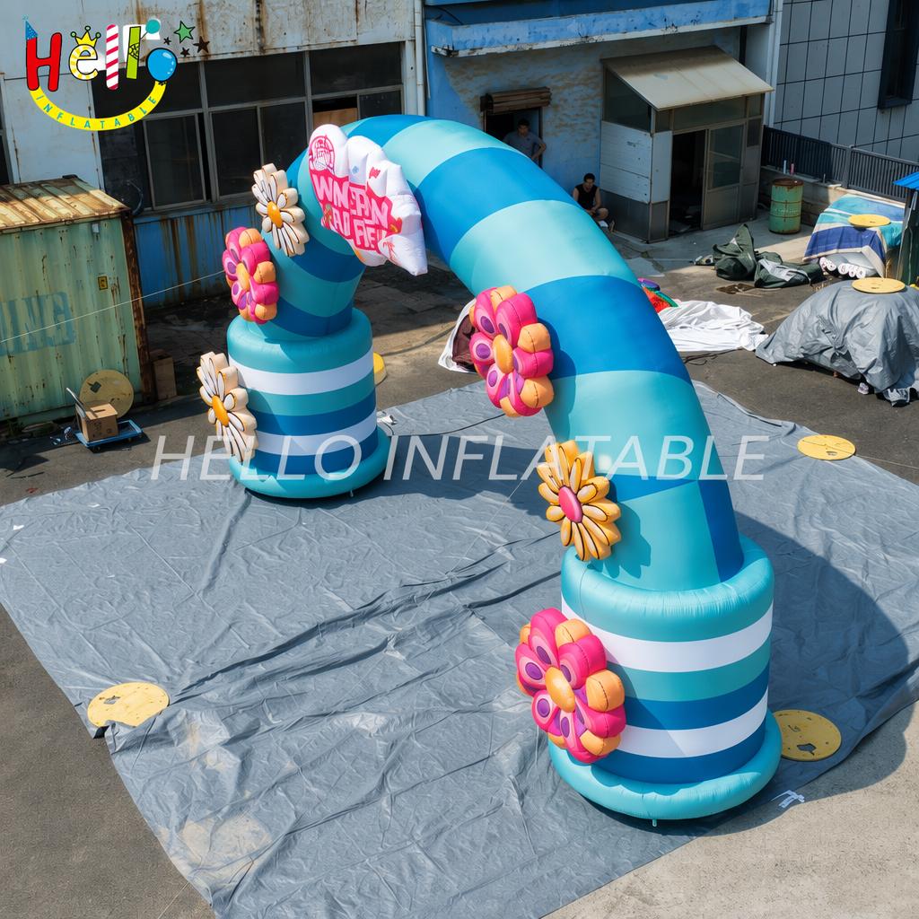 Wonderland Fun Fest Theme Blue Striped Entrance Gate With 3D Flowers For Carnival Fair Festival Inflatable Arch插图1 Wonderland Fun Fest Theme Blue Striped Entrance Gate With 3D Flowers For Carnival Fair Festival Inflatable Arch