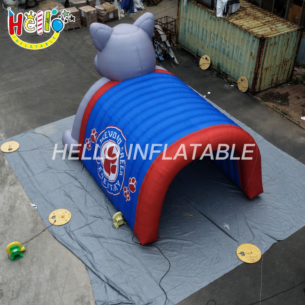 Custom Logo Print Grey Bear Mascot Entrance Archway For Football Rugby Basketball School Sports Inflatable Sports Tunnels