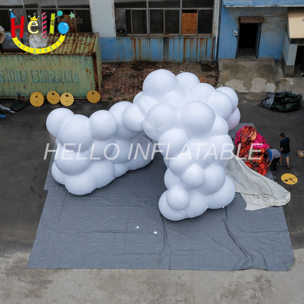 Creative White Balloon Cluster Shape Entrance Gate for Art Exhibition Photography Background Giant Inflatable Decoration