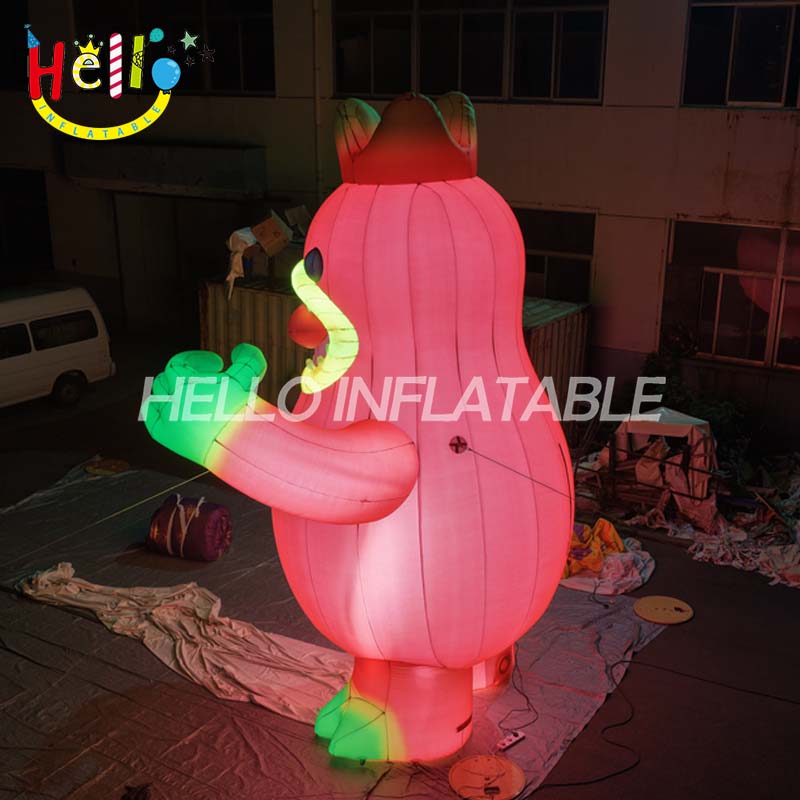 Giant LED Inflatable Monster Mascot with Glowing Mouth, Custom Large Pink Cartoon Creature for Event Decoration and Advertising