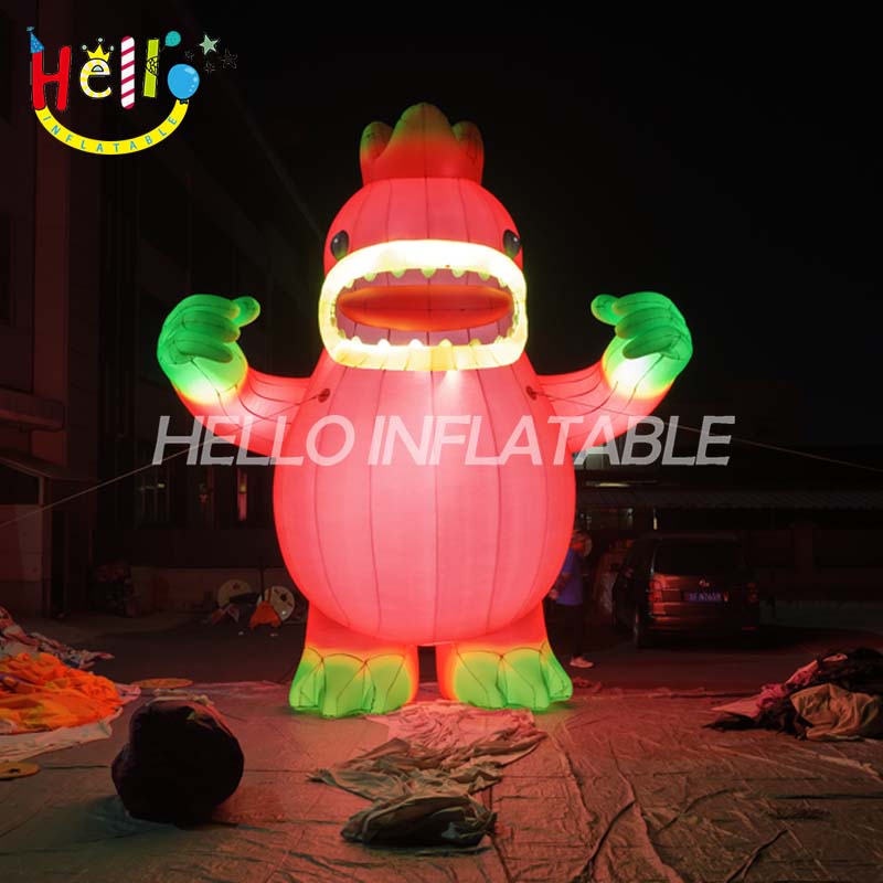 Giant LED Inflatable Monster Mascot with Glowing Mouth, Custom Large Pink Cartoon Creature for Event Decoration and Advertising