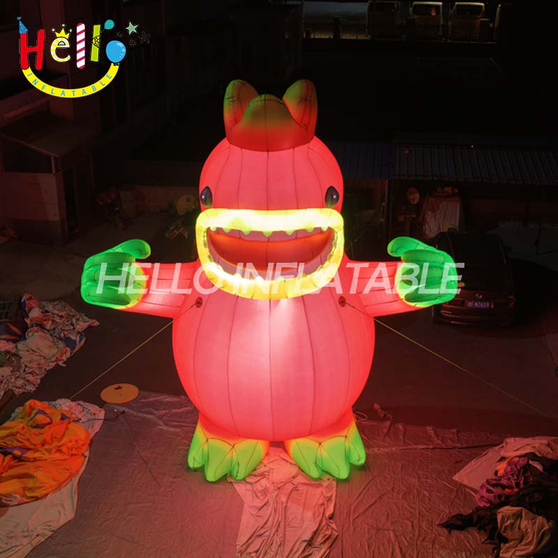 Giant LED Inflatable Monster Mascot with Glowing Mouth, Custom Large Pink Cartoon Creature for Event Decoration and Advertising