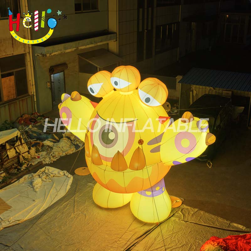 Giant LED Inflatable Multi-Eyed Monster Mascot, Custom Large Yellow Cartoon Alien Creature for Event Decoration and Night Advertising