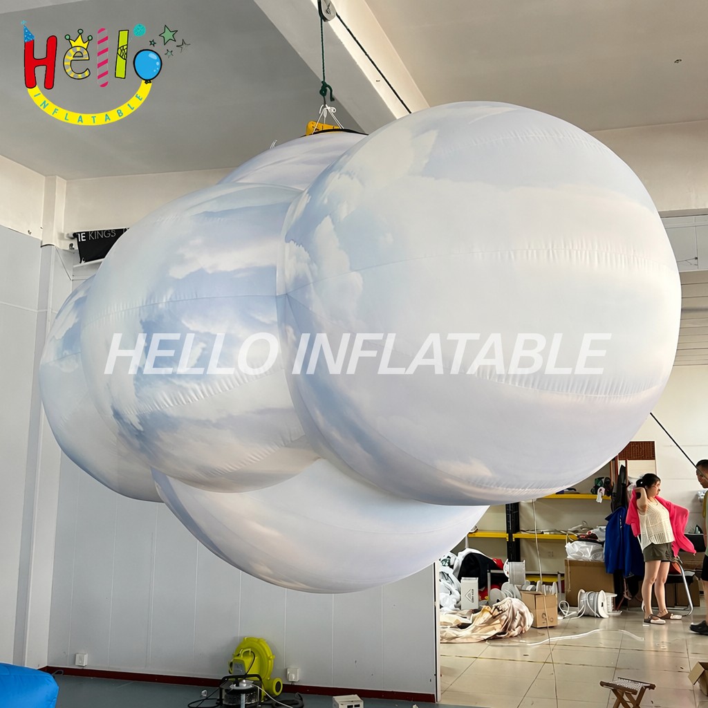Hanging Custom Printed Blue Sky White Cloud Shape Balloon For Wedding Concert Party Inflatable Stage Decoration